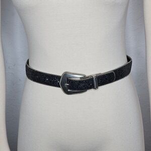Prima Collezione Leather‎ Shop Black Glitter Western Belt Silver Bead Trim XS